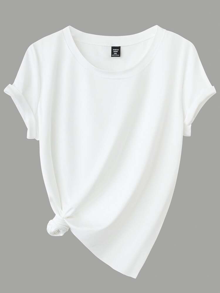 Easura Plus Size Casual Versatile Solid Color Short Sleeve T-Shirt , Basic Tees - Multicolor - View 4