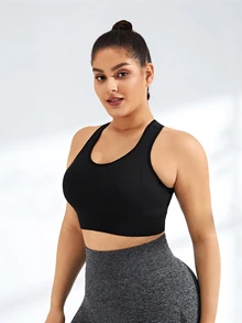 Rhythm Era Plus Size Women's Solid Color Sports Bra - Black - View 3