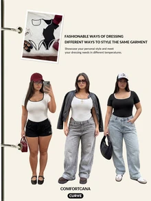 Comfortcana Set de 2 bodys de talla grande con ribete de color contrastante y manga corta - Blanco y Negro - Ver 8