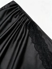 Franclia 女士时尚蕾丝拼接百褶迷你裙 - 黑色 - 查看 7