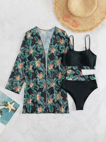 Swim Lushoire 3pcs/Set Printed Bikini Swimwear (Assorted Prints) - Green - View 4