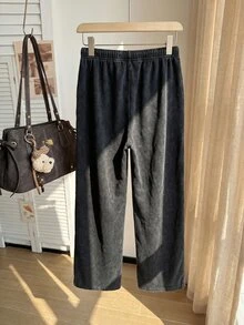 Comfortcana Plus Size Vintage Washed Drawstring Black Casual Sweatpants, All Season - Black - View 5