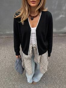 SHEIN LUNE Old Money Style Shell Trim Women's Knit Sweater, Versatile All-Match For Autumn/Winter - Multicolor - View 3