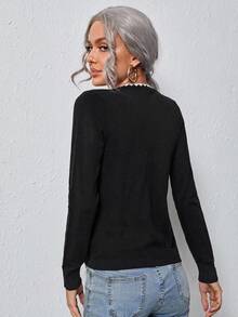 SHEIN LUNE Old Money Style Shell Trim Women's Knit Sweater, Versatile All-Match For Autumn/Winter - Multicolor - View 2