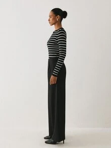 YARNWELL Atasan Rajut Slim Fit Bergaris Wanita Bahan Viscose Lembut, Pakaian Penting Sehari-hari untuk Aktivitas, Kerja & Perjalanan - Hitam dan Putih - View 9