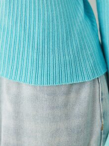 YARNWELL 女款素色修身百搭日常休閒長袖針織衫 - 藍色 - 查看 7