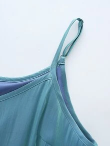 Franclia 女士缎面V领优雅吊带连衣裙，适合乡村音乐会等场合，闪亮正式礼服 - 綠色 - 查看 4