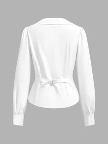 SHEIN MOD 休閒極簡風女款長袖收腰襯衫，適合秋冬，百搭通勤辦公穿搭 - 彩色 - 查看 2