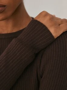 YARNWELL Women's Solid Color Versatile Round Neck Long Sleeve Sweater For Daily Wear - Brown - View 6
