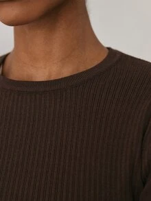YARNWELL Women's Solid Color Versatile Round Neck Long Sleeve Sweater For Daily Wear - Brown - View 5