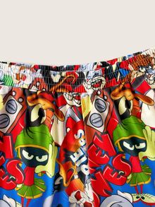 LOONEY TUNES X SHEIN Men's Letter Print Short Sleeve T-Shirt And Shorts Loungewear Set - White - View 6