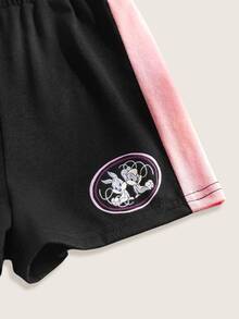 LOONEY TUNES X SHEIN Baby Girl Cartoon Print Round Neck Short Sleeve T-Shirt And Shorts Casual Outfit - Black - View 6