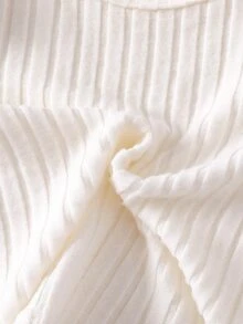SHEIN 3件組女嬰粉色白色黑色秋季可愛畢業返校軟彈性純色荷葉邊長袖上衣休閒穿搭 - 彩色 - 查看 2