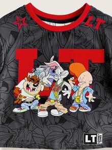 LOONEY TUNES X SHEIN Baby Girl Round Neck Short Sleeve T-Shirt And Shorts Casual Set - Black - View 5