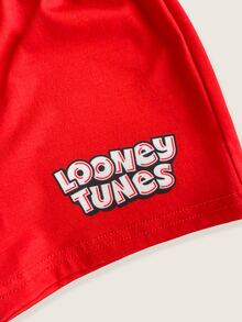 LOONEY TUNES X SHEIN Baby Girl Round Neck Short Sleeve T-Shirt And Shorts Casual Set - Black - View 7