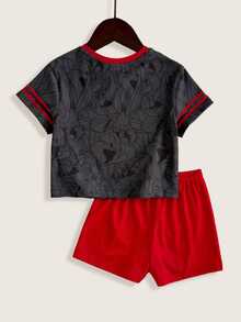 LOONEY TUNES X SHEIN Baby Girl Round Neck Short Sleeve T-Shirt And Shorts Casual Set - Black - View 2