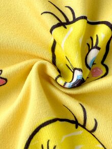 LOONEY TUNES X SHEIN Young Girl Cartoon Print Short Sleeve Top And Pants Snug Fit Loungewear - Yellow - View 6