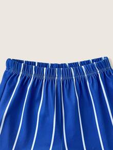 LOONEY TUNES X SHEIN Young Boy Crew Neck Short Sleeve T-Shirt And Striped Shorts Loungewear - Blue - View 7