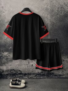 LOONEY TUNES X SHEIN 青少年男童圆领短袖休闲T恤和短裤套装 - 白色 - 查看 3