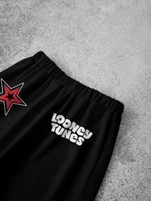 LOONEY TUNES X SHEIN 青少年男童圆领短袖休闲T恤和短裤套装 - 白色 - 查看 7