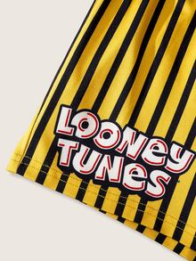 LOONEY TUNES X SHEIN 男婴夏季休闲可爱卡通印花短袖T恤和条纹短裤 - 淺藍色 - 查看 5