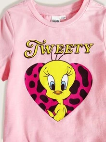 LOONEY TUNES X SHEIN 女嬰圓領短袖T恤與短褲套裝 - 彩色 - 查看 6