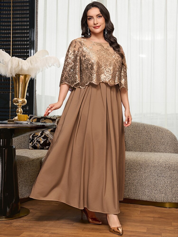 Reflora Vestido de verano elegante plisado talla grande para boda, cena de noche y evento formal, para madre de la novia, dorado - Marrón - Añade 8