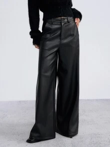 DAZY Girls (Big) Black Straight Leg Casual Autumn/Winter Leather PU Pants - Black - View 1