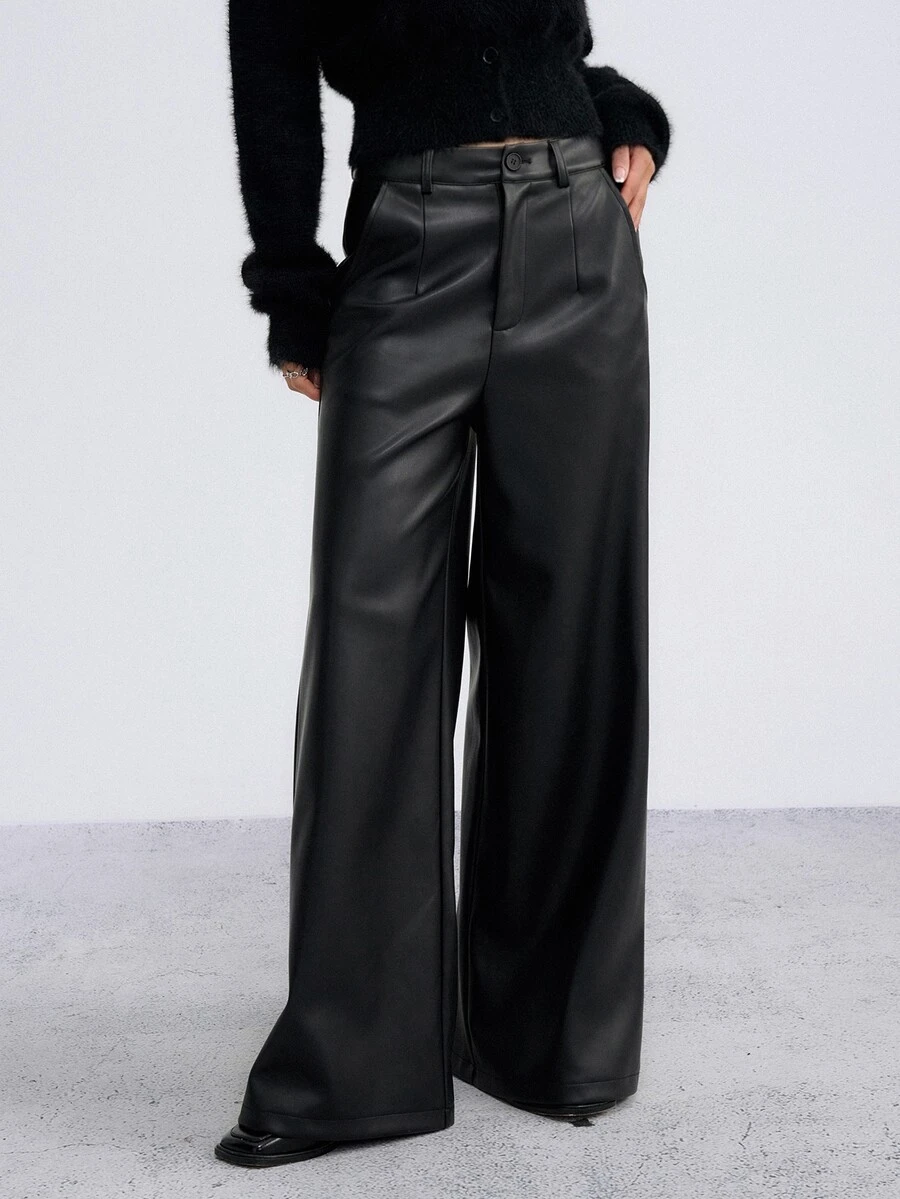 DAZY Girls (Big) Black Straight Leg Casual Autumn/Winter Leather PU Pants - Black - View 1