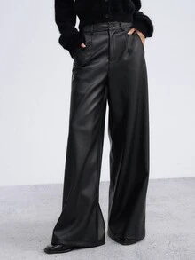 DAZY Girls (Big) Black Straight Leg Casual Autumn/Winter Leather PU Pants - Black - View 4