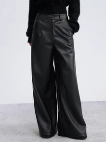DAZY Girls (Big) Black Straight Leg Casual Autumn/Winter Leather PU Pants - Black - View 6