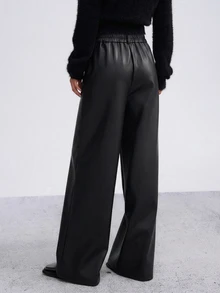 DAZY Girls (Big) Black Straight Leg Casual Autumn/Winter Leather PU Pants - Black - View 2