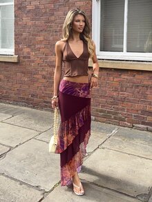 Wiktoria Wolska 女士夏季度假不对称下摆流苏细节半身裙 - 棕色 - 查看 5