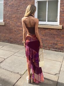 Wiktoria Wolska 女士夏季度假不对称下摆流苏细节半身裙 - 棕色 - 查看 2