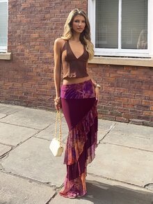 Wiktoria Wolska 女士夏季度假不对称下摆流苏细节半身裙 - 棕色 - 查看 6