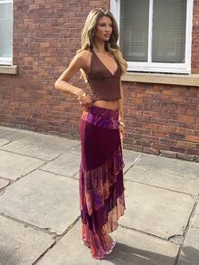 Wiktoria Wolska 女士夏季度假不对称下摆流苏细节半身裙 - 棕色 - 查看 4