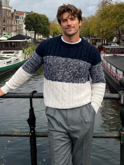Manfinity Homme Men Colorblock Cable Knit Sweater