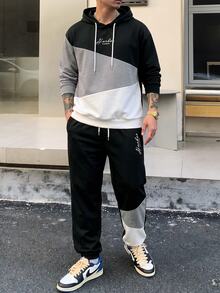 Manfinity LEGND Men Letter Graphic Colorblock Drawstring Hoodie & Sweatpants - Multicolor - View 1