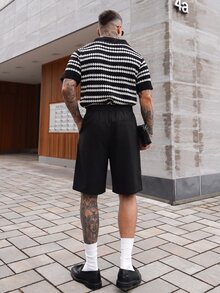 Artur Kramer 男士黑色夏季休閒時尚城市度假短褲，街頭風寬鬆百褶鉚釘設計寬腿褲，多功能適用音樂節與戶外出遊 - 黑色 - 查看 5