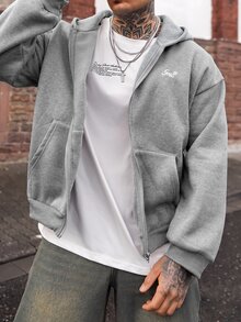 Artur Kramer 男士休闲百搭拉链连帽长袖运动衫，秋季 - 灰色 - 查看 3