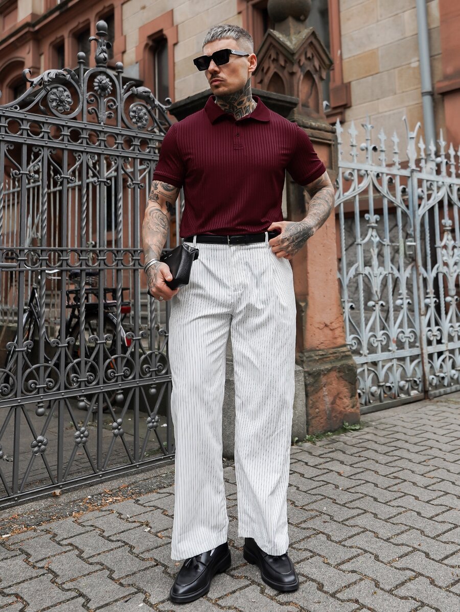 Artur Kramer 男士純色極簡日常穿著短袖 Polo 衫,正式款 - 酒紅色 - 查看 1