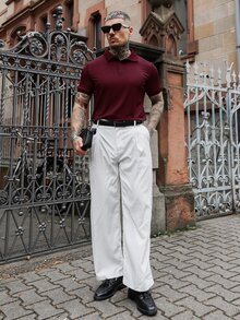 Artur Kramer 男士純色極簡日常穿著短袖 Polo 衫，正式款 - 酒紅色 - 查看 4