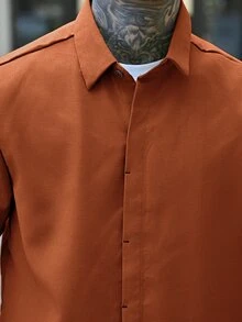 Devon Thys 男士鈕扣式圓弧下擺襯衫，老錢風，正式款 - 亮橙色 - 查看 4