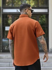 Devon Thys 男士鈕扣式圓弧下擺襯衫，老錢風，正式款 - 亮橙色 - 查看 6