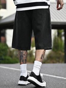 Devon Thys Celana Pendek Denim Kasual Longgar Pria Warna Biru Muda (Jorts) - Hitam - View 4