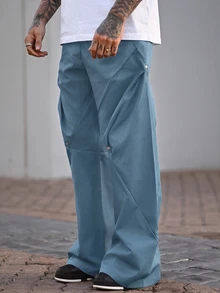 Devon Thys Men's Fashionable Versatile Solid Color Loose Fit Pants - Blue - View 3