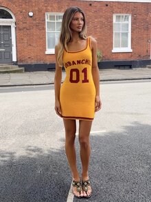 Wiktoria Wolska Contrast Color Number Graphic Mini Bodycon Dress, Crew Neck, Casual Streetwear - Multicolor - View 3