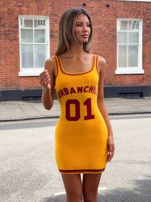 Wiktoria Wolska Contrast Color Number Graphic Mini Bodycon Dress, Crew Neck, Casual Streetwear - Multicolor - View 1