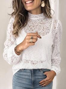 Brillora Women's Lace Stand Collar Long Sleeve Elegant Blouse - White - View 1