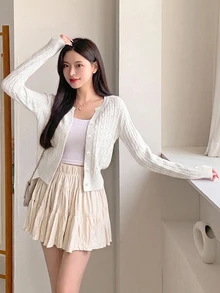 DAZY 女款素色休閒百搭日常穿搭開襟衫 秋季 - 白色 - 查看 3